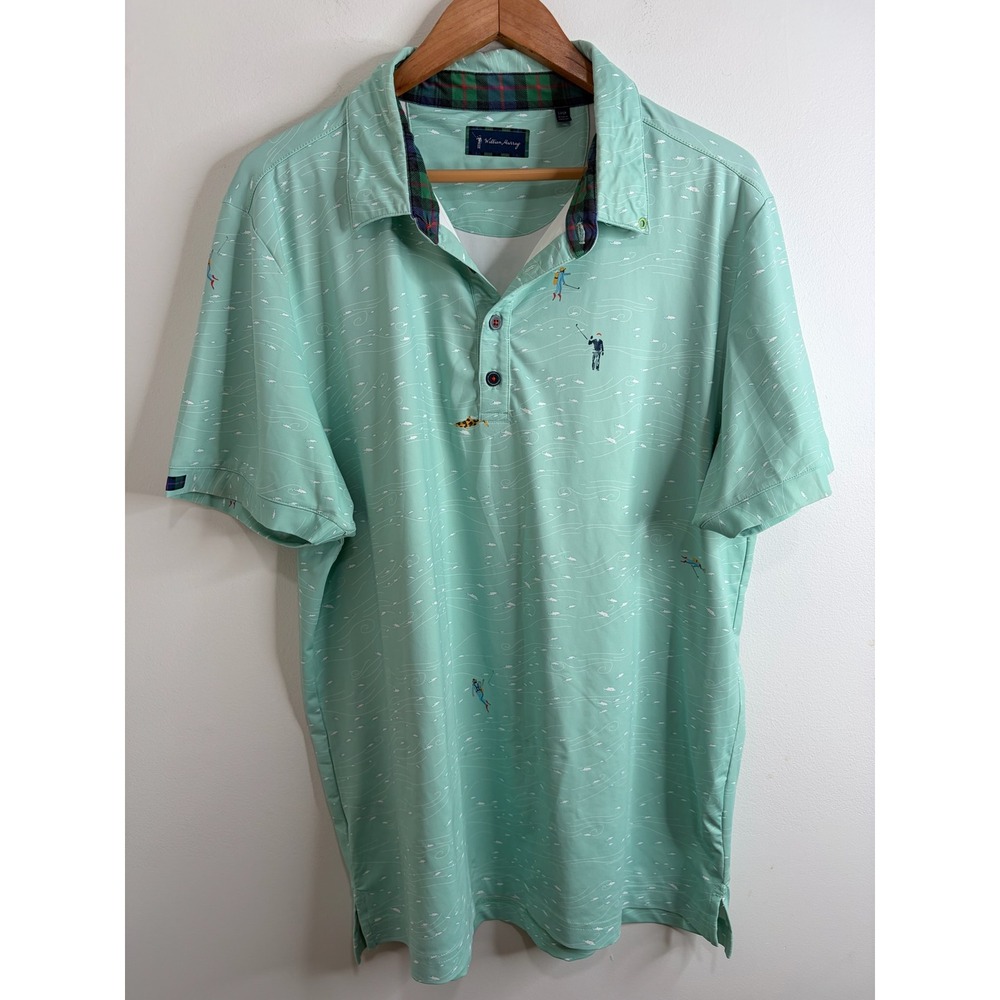 William Murray Golf Mens Scuba Diver Graphic Polo Shirt Sz L Green Performance